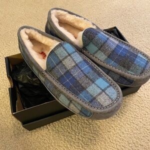 UGG Blue and Gray Plaid Men's Loafers NWT